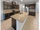 Gourmet kitchen with granite countertops, island sink, stainless steel appliances, and dark cabinets at 576 Prospect Pt, Oviedo, FL 32765