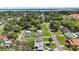 Aerial view showcases the neighborhood, including a lake, and surrounding lush greenery at 716 N Rockingham Ave, Tavares, FL 32778