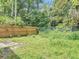 Fenced in backyard featuring a mix of grass and overgrown plants and a shed at 809 Sugar House Blvd, Port Orange, FL 32129