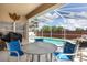 Outdoor dining area with a view of the screened-in swimming pool and backyard at 1021 Jaybee Ave, Davenport, FL 33897
