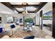 Elegant living room with fireplace, large glass doors leading to pool and beamed ceiling at 1517 Edenhall Pt, Lake Mary, FL 32746