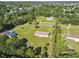 Aerial view of home site within a suburban community surrounded by mature trees at 3226 Midnight Star Ct, Kissimmee, FL 34744