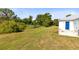Expansive backyard with lush green grass, bordered by trees and featuring a white house with a blue door at 538 Murray St, Osteen, FL 32764