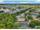 Wide aerial shot of a serene neighborhood near a lake, highlighting tree-lined streets and manicured lawns at 5852 Stafford Springs Trl, Orlando, FL 32829