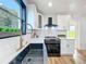 Modern kitchen with stainless steel appliances, and a view to the landscaped backyard at 609 Brockway Ave, Orlando, FL 32807