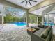 Inviting outdoor living area with a pool, seating, and screened enclosure at 704 Forest View Ct, Winter Springs, FL 32708