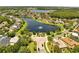 Beautiful aerial view of homes surrounding a lake with a fountain feature within the Ravinia East Park community at 9997 Town Lake Dr, Orlando, FL 32832