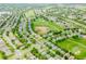 Extensive aerial shot of a community, showcasing homes, golf courses, and lush landscaping at 2173 Caledonian St, Clermont, FL 34711