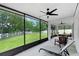 Enclosed patio featuring an outdoor seating area and ceiling fans, offering views of the backyard at 2491 Wadeview Loop, St Cloud, FL 34769