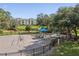Community playground featuring swings, slides, and climbing structures with a lovely pond in the background at 8816 Dunes Ct # 303, Kissimmee, FL 34747
