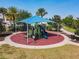 Aerial view of the playground with swings, slides, and shade cover at 8911 Geneve Ct, Kissimmee, FL 34747