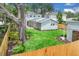 Large backyard featuring green grass, a privacy fence, and a detached garage, perfect for outdoor activities at 1021 S Elm Ave, Sanford, FL 32771