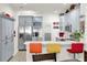Modern kitchen featuring blue cabinets, white countertops, stainless steel appliances, and bar-style seating at 12347 Ne 52Nd Loop, Oxford, FL 34484