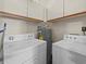 Functional laundry room with washer, dryer, and storage cabinets for convenience at 1547 Farrindon Cir # 1547, Lake Mary, FL 32746