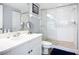 Bright bathroom with glass-enclosed shower, and modern fixtures at 2055 S Atlantic Ave # 505, Daytona Beach, FL 32118