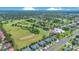 Lovely aerial panorama of golf course views, townhome living, and verdant landscapes under a vast blue sky at 20610 Maxim Pkwy, Orlando, FL 32833