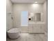 Bright bathroom featuring a freestanding tub, clean lines, white cabinets, and a large mirror at 5381 Sw 128Th Street Rd, Ocala, FL 34473
