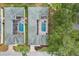 Aerial view showcasing the screened-in pools and patios of adjacent homes and their mature landscaping at 8801 Crayson Ct, Kissimmee, FL 34747