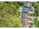An aerial view of a property with a pool, surrounded by lush greenery in a suburban neighborhood at 14213 Southern Red Maple Dr, Orlando, FL 32828