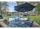 Outdoor patio with shade umbrella and furniture is nestled next to a refreshing in-ground pool at 223 Royal Oaks Cir, Longwood, FL 32779