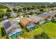 Aerial view showcasing the residential neighborhood with manicured lawns, screened-in pools, and well-maintained homes at 233 Cadiz Loop, Davenport, FL 33837