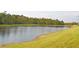 Picturesque community pond surrounded by lush green grass and mature trees at 3321 Wilshire Way Rd # 6, Orlando, FL 32829