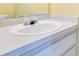 This bathroom features a gray vanity with a white sink and silver hardware at 4443 Brook Hollow Cir # 19A, Winter Springs, FL 32708