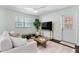 Cozy living room with a neutral-toned sofa, decorative pillows, a modern coffee table, and a view of the home's entrance at 600 Sheridan Blvd, Orlando, FL 32804