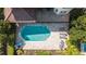 Aerial view of backyard pool and patio with lush landscaping at 7398 Gathering Ct, Reunion, FL 34747