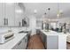 Contemporary kitchen showcasing gray cabinets, stainless appliances, and a spacious island with a quartz countertop at 8427 Modiano St, Orlando, FL 32827
