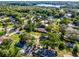 Overhead view showcases a charming residential area with a mix of cozy homes and green spaces near the tranquil lake at 1250 Tangerine Ct, Eustis, FL 32726