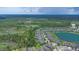 Aerial view of a community with lush landscaping adjacent to a tranquil lake at 1529 Chelsea Manor Cir, Deland, FL 32724