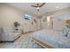Spacious bedroom with a ceiling fan, TV, walk-in closet and a view of the ensuite bathroom for added convenience at 1962 Flora Pass Pl, Kissimmee, FL 34747