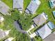 An angled aerial view displays backyard pools and landscaping details within a residential neighborhood at 2705 Grand Harbour Ct, Kissimmee, FL 34747