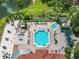 Aerial view of a community pool and hot tub, surrounded by lush landscaping and palm trees at 2705 Grand Harbour Ct, Kissimmee, FL 34747