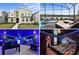 A collage of the home's exterior, pool with lake view, and two themed rooms with vibrant lighting at 4185 Paragraph Dr, Kissimmee, FL 34746