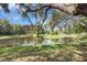 Lush backyard with pond, mature trees, and grassy area creating a serene outdoor setting at 503 Portland Cir, Apopka, FL 32703