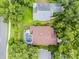 A bird's-eye view of a home showcasing its pool area and lush green surroundings at 871 Paddington Ter, Lake Mary, FL 32746