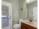 Cozy powder room with a single vanity and backyard access from the back door at 480 Buckhorn Dr, Winter Springs, FL 32708