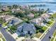 A wide aerial shot of an upscale lakeside community with well-manicured lawns and beautiful lake views at 5708 Emerington Cres, Orlando, FL 32819