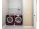 Laundry room featuring red Samsung washer and dryer and white wire shelf at 922 Suffolk Pl, Davenport, FL 33896