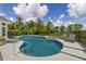Inviting backyard pool and spa featuring a black fence and a view of the lake at 1741 Edgewater Dr, Mount Dora, FL 32757