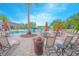 Resort-style pool area with lounge chairs, tables, umbrellas, and lush landscaping at 1785 Red Canyon Dr, Kissimmee, FL 34744