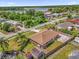 Aerial shot of property with a fenced in yard and shed at 2098 Heathwood St, Deltona, FL 32725