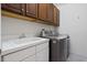 Practical laundry area includes cabinets, a sink, and modern washer and dryer units at 2256 Kettle Dr, Orlando, FL 32835