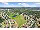 Gorgeous aerial view of the neighborhood with a beautiful green park and a picturesque lake at 2613 Breezy Meadow Rd, Apopka, FL 32712