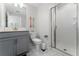 Modern bathroom featuring vanity, toilet, and glass enclosed shower at 4974 Windermere Ave, Kissimmee, FL 34746