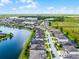 Aerial shot of lakeside homes with swimming pools, surrounded by verdant landscapes and waterways at 5029 Hartwell Ct, St Cloud, FL 34771
