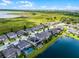 Beautiful aerial view of homes by a lake featuring lush green spaces and blue skies at 5029 Hartwell Ct, St Cloud, FL 34771