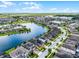 Expansive aerial view of homes near a serene lake, featuring lush landscaping and neighborhood streets at 5029 Hartwell Ct, St Cloud, FL 34771